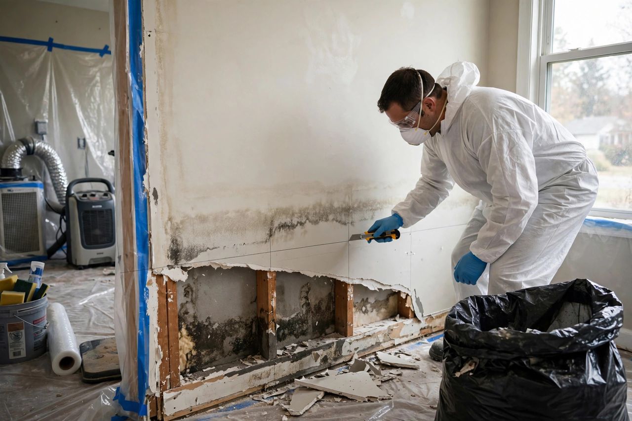 Removing contaminated drywall after sewage exposure