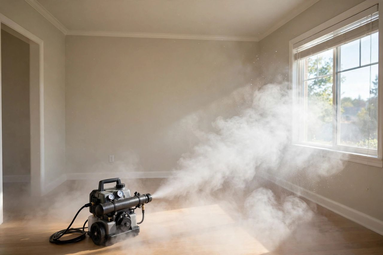 Disinfectant fogging treatment inside a room