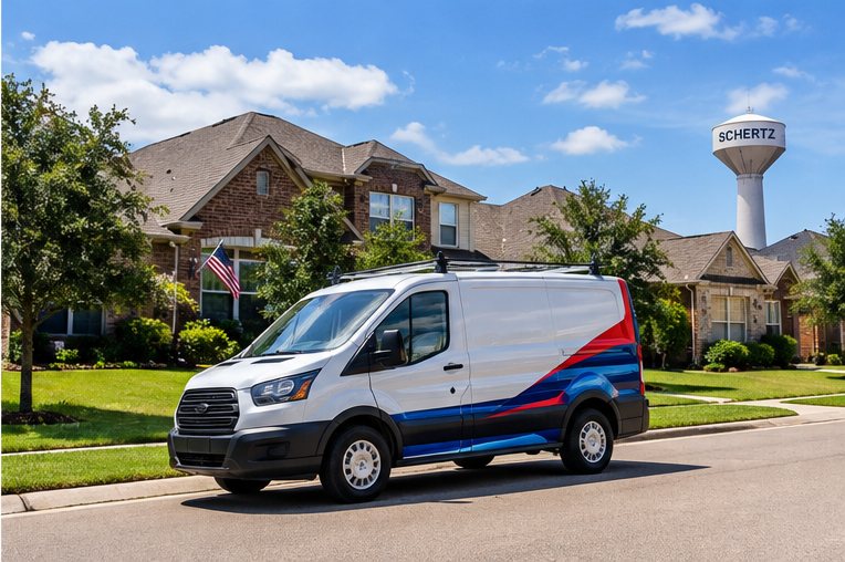 Service van in a Schertz neighborhood