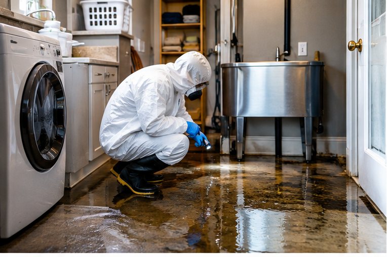 Inspecting flooring after a sewage backup